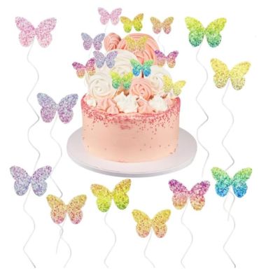 30 Pcs Butterfly Cake Decorations, Fairy Cake Topper Colorful Butterfly Cake Toppers Gradient Sequins Butterfly Cupcake Topper Fairy Cake Decorations for Wedding Birthday Party Decor