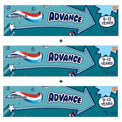 Advance Toothpaste for Kids 9 to 12 Years, 75ml (3 Pack) - Toothpaste Multipack - Fluoride Protection for Strong Teeth and Fresh Breath.