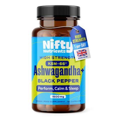 Nifty Nutrients Ashwagandha KSM-66 1500mg High Strength Capsules | 1 a Day | 90 Capsules 3 Month Supply | Vegan & Black Pepper to Aid Absorption | Made in The UK