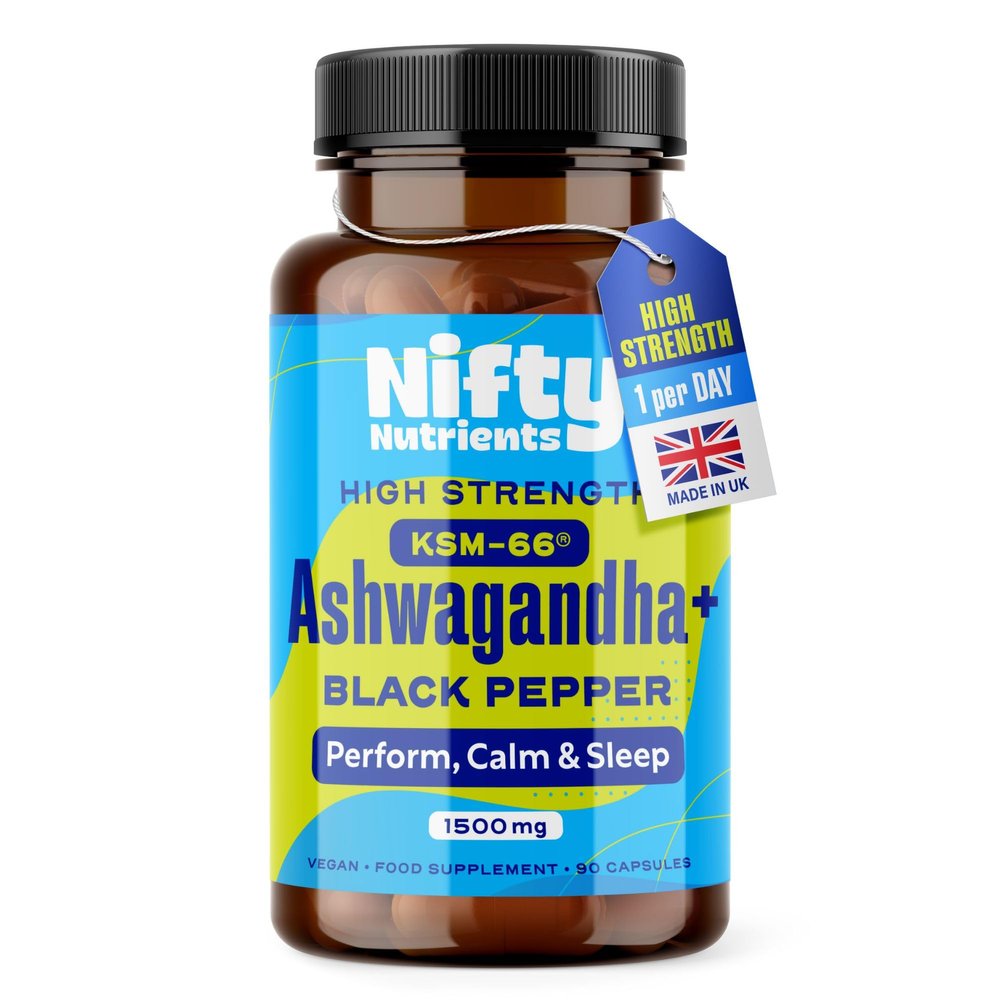 Nifty Nutrients Ashwagandha KSM-66 1500mg High Strength Capsules | 1 a Day | 90 Capsules 3 Month Supply | Vegan & Black Pepper to Aid Absorption | Made in The UK