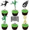 Rsstarxi 24 Pack Soccer Cupcake Toppers Glitter Football Sports Goal Game Trophy Cupcake Picks Football Soccer Cake Decorations for Baby Shower Boys Birthday Party Decors Green view 1