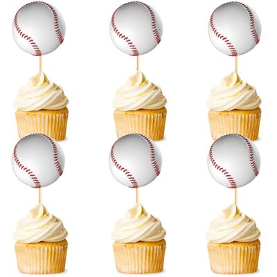 Ercadio 24 Pack Double Sided Base Ball Cupcake Toppers Sports Base Ball Cupcake Picks Base Ball Birthday Cake Decorations Baby Shower Base Ball Sports Theme Party Cake Decoration