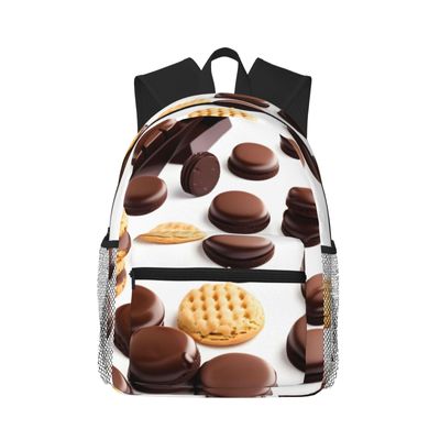 WURTON Cute Animal Fox Flowers Print Backpacks Casual,Pacious Compartments,Work,Travel,Outdoor Activities Unisex Daypacks, Cookies Food Chocolate Chip Biscuits, One Size