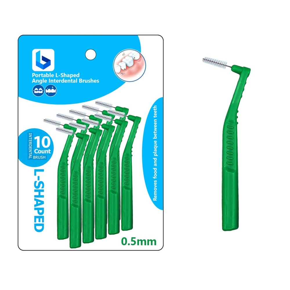 BOULTON Angle Interdental Brushes Pack of 10 | L Shape Interdental Brush for Teeth Clean Oral Hygiene Tooth Floss | Dental Picks Interdental Toothpick Stick Toothbrushes Teeth Brushes (0.5mm)