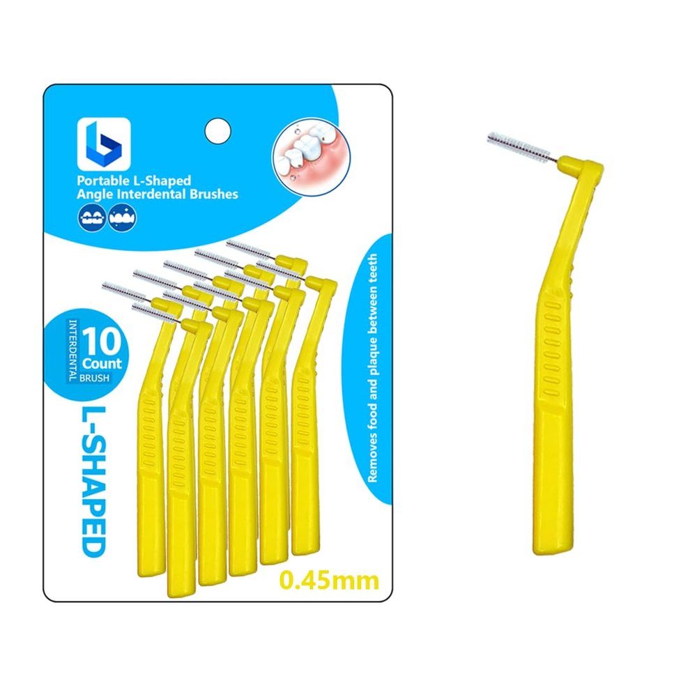 BOULTON Angle Interdental Brushes  Pack of 10 | L Shape Interdental Brush for Teeth Clean Oral Hygiene Tooth Floss | Dental Picks Interdental Toothpick Stick Toothbrushes Teeth Brushes (0.45mm)