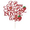 Florcmet A Berry Sweet Baby is on the Way Cake Topper, Glitter Strawberry Cake Pick for Fruit Theme Baby Shower Kids Birthday Party Strawberry Fruit Party Cake Decorations Supplies view 3