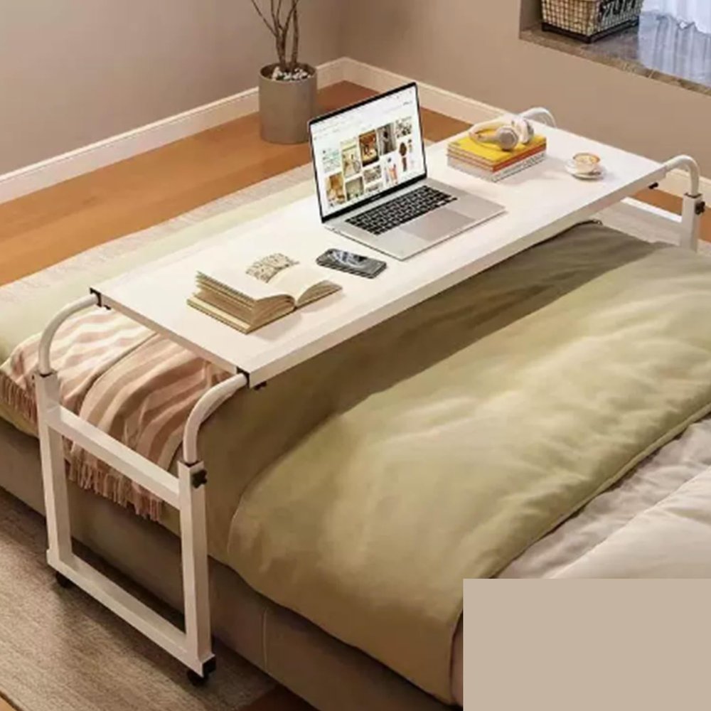 Yidlkecqey Overbed table 140 * 45,over the bed table with wheels,overbed table with wheels adjustable height,over the bed table,bed table, bed table tray,bed table with wheels (Color : White)
