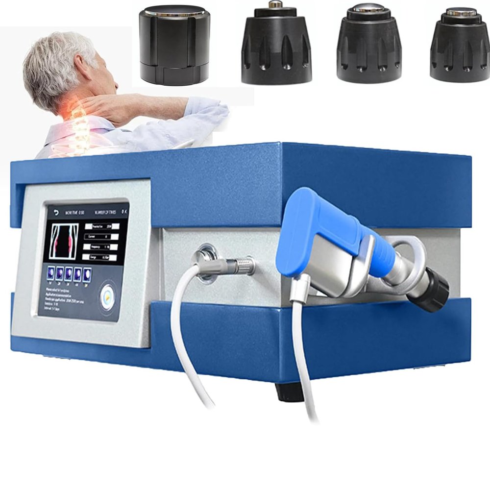 1-21Hz Extracorporeal Shockwave Therapy Machine, 0.5-10 Bar Shockwave Physiotherapy Device with 5 Massage Heads, Deep Massage, for Pain Relief and ED