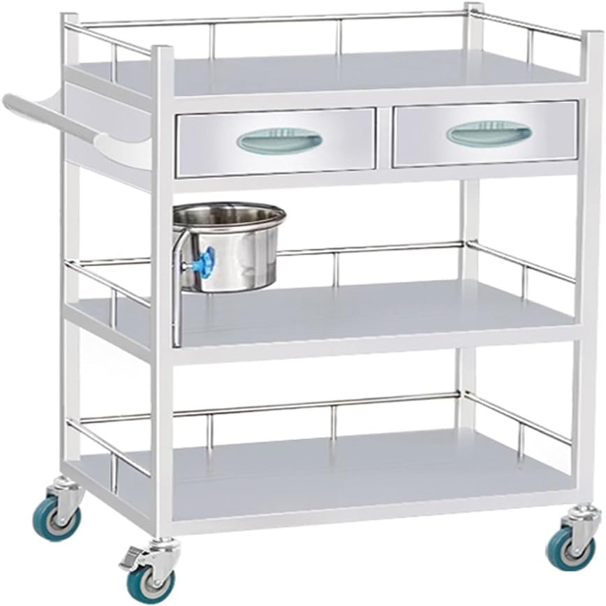 2-Layer Medical Trolley Stainless Steel Rolling Cart For Maximum Load 150kg (Size:604086cm,Color:Double Drawer)