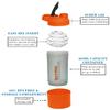 JMS we create smile Set of 2 - Protein Shaker Bottle 600ml Sports Bottle for Protein Shake Leakproof Shaker Cup with Stainless Steel Mixer Ball Secure Drink for Fitness Gym & Travel (Orange) view 2