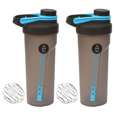 JMS we create smile Set of 2 - Protein Shaker Bottle 700ml Sports Bottle for Protein Shake Leakproof Shaker Cup with Stainless Steel Mixer Ball Secure Drink for Fitness Gym & Travel (Blue)