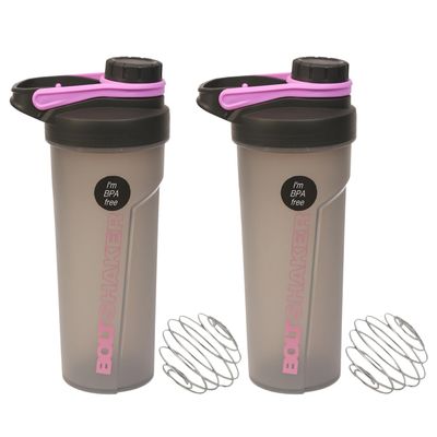 JMS we create smile Set of 2 - Protein Shaker Bottle 700ml Sports Bottle for Protein Shake Leakproof Shaker Cup with Stainless Steel Mixer Ball Secure Drink for Fitness Gym & Travel (Pink)