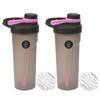 JMS we create smile Set of 2 - Protein Shaker Bottle 700ml Sports Bottle for Protein Shake Leakproof Shaker Cup with Stainless Steel Mixer Ball Secure Drink for Fitness Gym & Travel (Pink) view 1