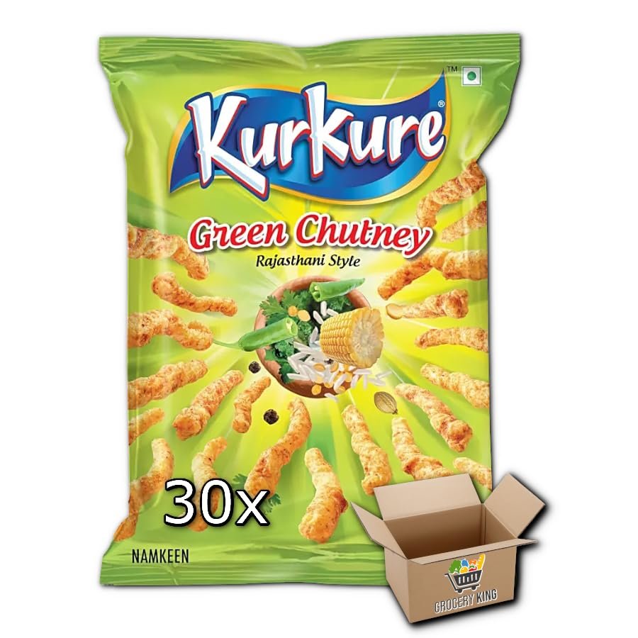 Kurkure Case Of 30 Crisp Chips Snacks | Green Rajasthani Chutney 30x70g Grocery King