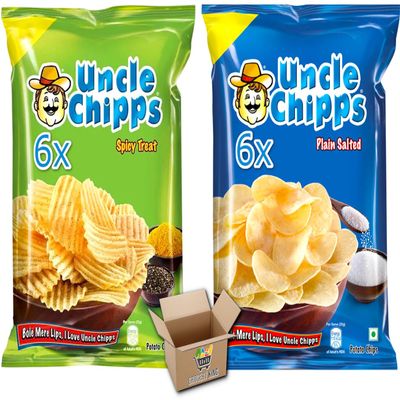 Uncle Chips Pack Of 12 Potato Chips Snack Crisps | Spicy Retreat 6x50g + Plain Salted 6x50g (12x50g) Grocery King