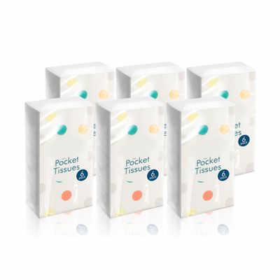Pocket Tissues Tissue Paper 3ply Thickness Soft Pocket Paper Tissue Mini Facial Tissue for Blowing Noses Wiping Mouths Cleaning Makeup Home Travel Essential 10cm x 5cm x 2.5cm White (Pack of 6)