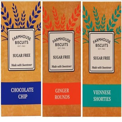 Farmhouse Sugar Free Biscuits For Diabetics Multipack Selection Vareity Box with zamfoods nutrition pack I Pack of 3 I - Viennese Shorties, Ginger & Choc Chip Cookies (Bundle 3)