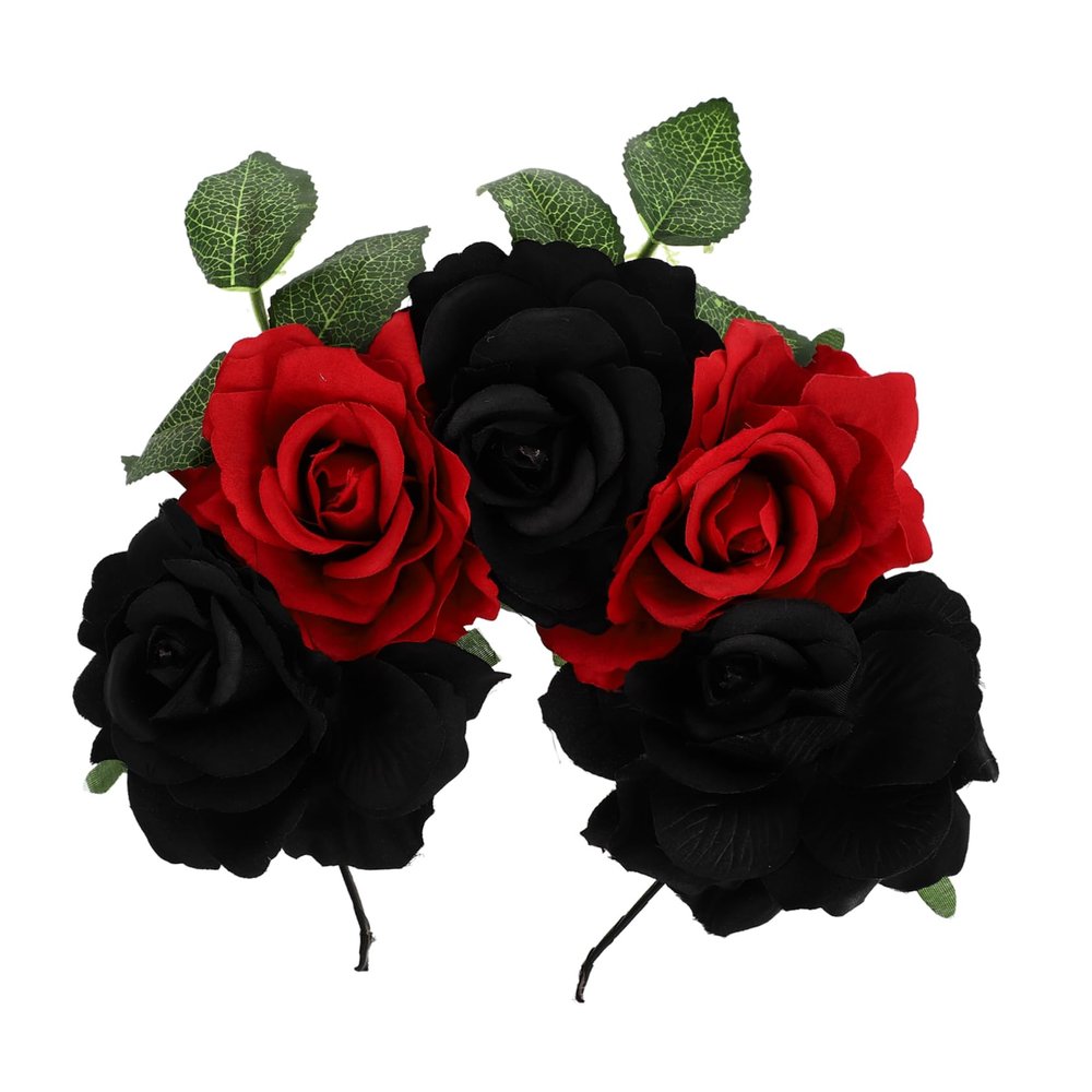 1pc Rose Headband Flower Hair Hoop Headbands for Lash Extensions Halloween Wreath Fairy Flower Hair Accessory for Women Spring Flower Tiara Bride Red Rose European Fashion Fabric/127