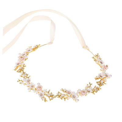 1pc Flower Headband Gold Hair Accessories Rhinestone Hair Bridal Headdress Garland Headwear Bridal Crystal Hair Bands Pearl Jewelry Bridal Vine Bride Alloy Shell Flower Wreath/150