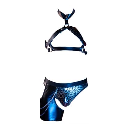 JPXJGT Mens Muscle Harness Sport Shoulder Strap with Jock Strap Lingerie Set Cosplay Clubwear Costume(Black,One Size)