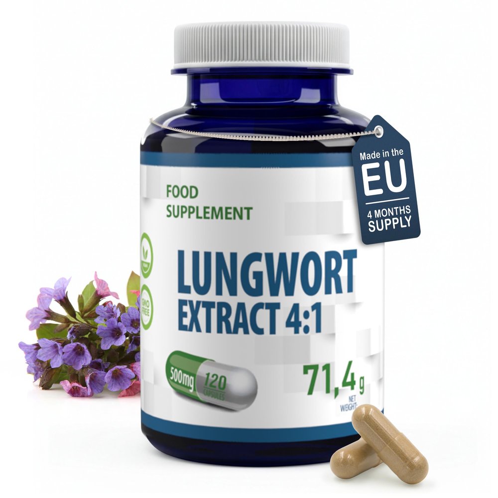 Hepatica Lungwort (Pulmonaria) 2,000mg | 4:1 Extract (500mg) | 120 Vegan Capsules | High Strength Lung Support, Respiratory Cleanse & Detox | 3rd Party Lab Tested