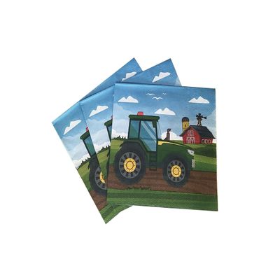 40Pcs Tractor Farm Dessert Napkins Car Locomotive Lunch Dinner Tableware Disposable Paper Napkin Set for Train Railway Birthday Baby Shower Party Supplies Decoration(6.5in)