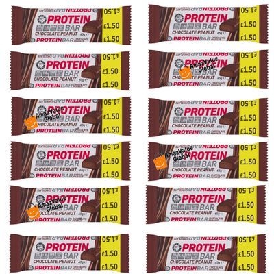 Euro Shopper Chocolate Peanut Protein Bar 65g (Pack of 12)
