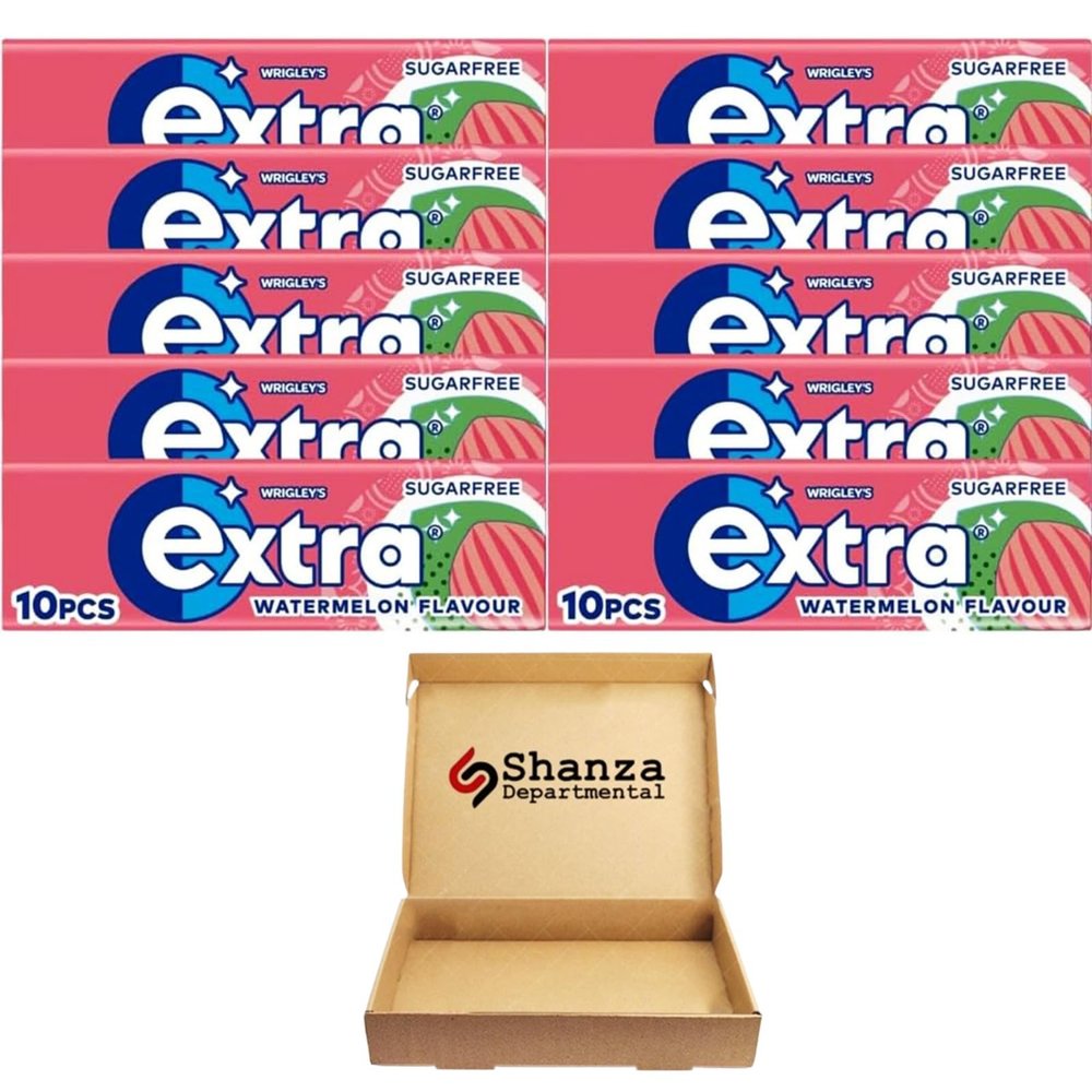 SHANZA DEPARTMENTAL'S Extra Watermelon Flavour Sugar-Free Chewing Gum 10 Pieces, 14g - Refreshing Sugarfree Gum with Sweeteners (10 Packs)