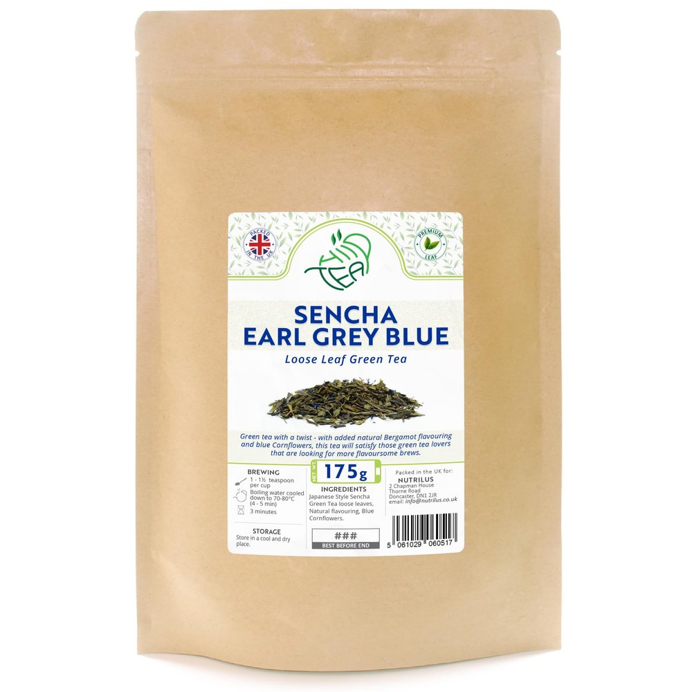 China Sencha Earl Grey Blue - Premium Green Loose Leaf Tea with Bergamot Flavour & Cornflowers (175g, Earl Grey - Blue)