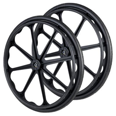 24Inch Manual Wheelchair Rear Wheel Caster, Solid Wheel Replacement For Disabled, Elderly Health-Care Walk Chair Walker Wheelchairs, 1/2" Bearings, Black