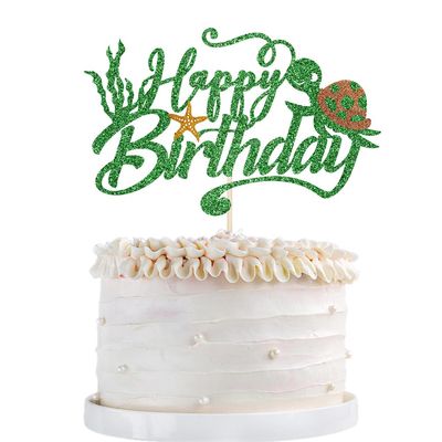 Qertesl Sea Turtle Cake Topper -Happy Birthday Cake Decorations, Marine Animal Creatures Themed Baby Shower Cake Decoration,Boys Girls Birthday Party Decoration Supplies