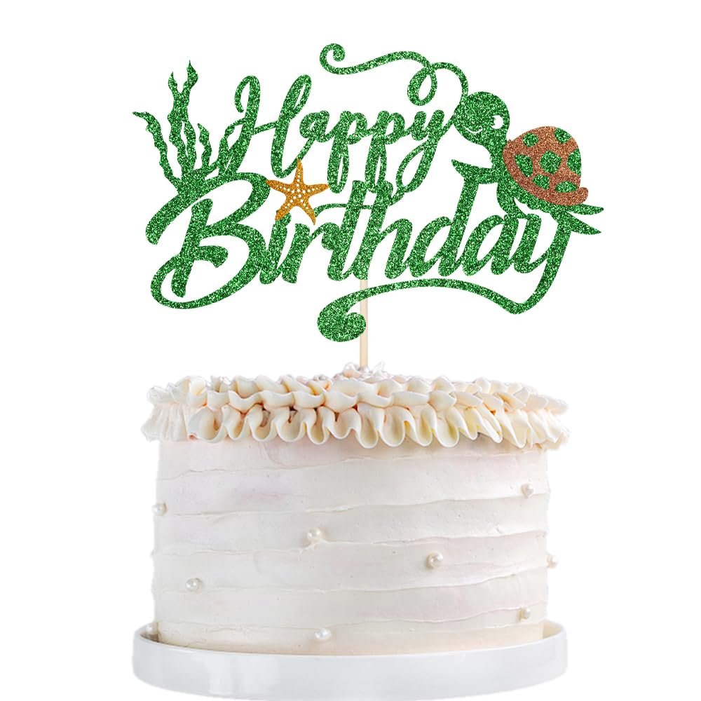 Qertesl Sea Turtle Cake Topper -Happy Birthday Cake Decorations, Marine Animal Creatures Themed Baby Shower Cake Decoration,Boys Girls Birthday Party Decoration Supplies