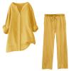 trendy outfits for women 2024 two piece skirt set for women going out textured womens t shirts v neck womens outfits trendy summer skirt with pocket pant wide leg long pant view 1