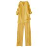 trendy outfits for women 2024 two piece skirt set for women going out textured womens t shirts v neck womens outfits trendy summer skirt with pocket pant wide leg long pant view 2