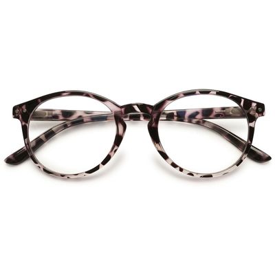ABETOS Round Reading Glasses Ladies Blue Light Blocking Spring Hinges Fashion Oval Readers Womens Lightweight Computer Eyeglasses Eyewear, Grey Tortoiseshell 1.5