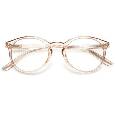 ABETOS Round Reading Glasses Ladies Blue Light Blocking Spring Hinges Fashion Oval Readers Womens Lightweight Computer Eyeglasses Eyewear, Clear Brown 2.75