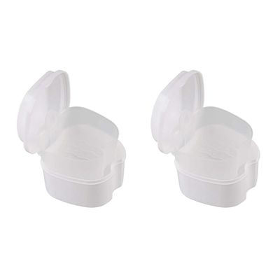 Koanhinn 2 x White Denture Case, Denture Cup with Strainer, Denture Bath Box, Storage Box for False Teeth with Basket Net Container Holder for Travel