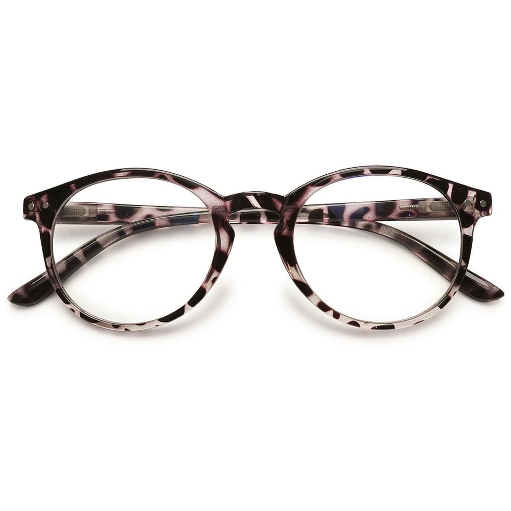 ABETOS Round Reading Glasses Ladies Blue Light Blocking Spring Hinges Fashion Oval Readers Womens Lightweight Computer Eyeglasses Eyewear, Grey Tortoiseshell 1.75
