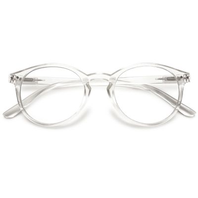 ABETOS Round Reading Glasses Ladies Blue Light Blocking Spring Hinges Fashion Oval Readers Womens Lightweight Computer Eyeglasses Eyewear, Clear 1.5