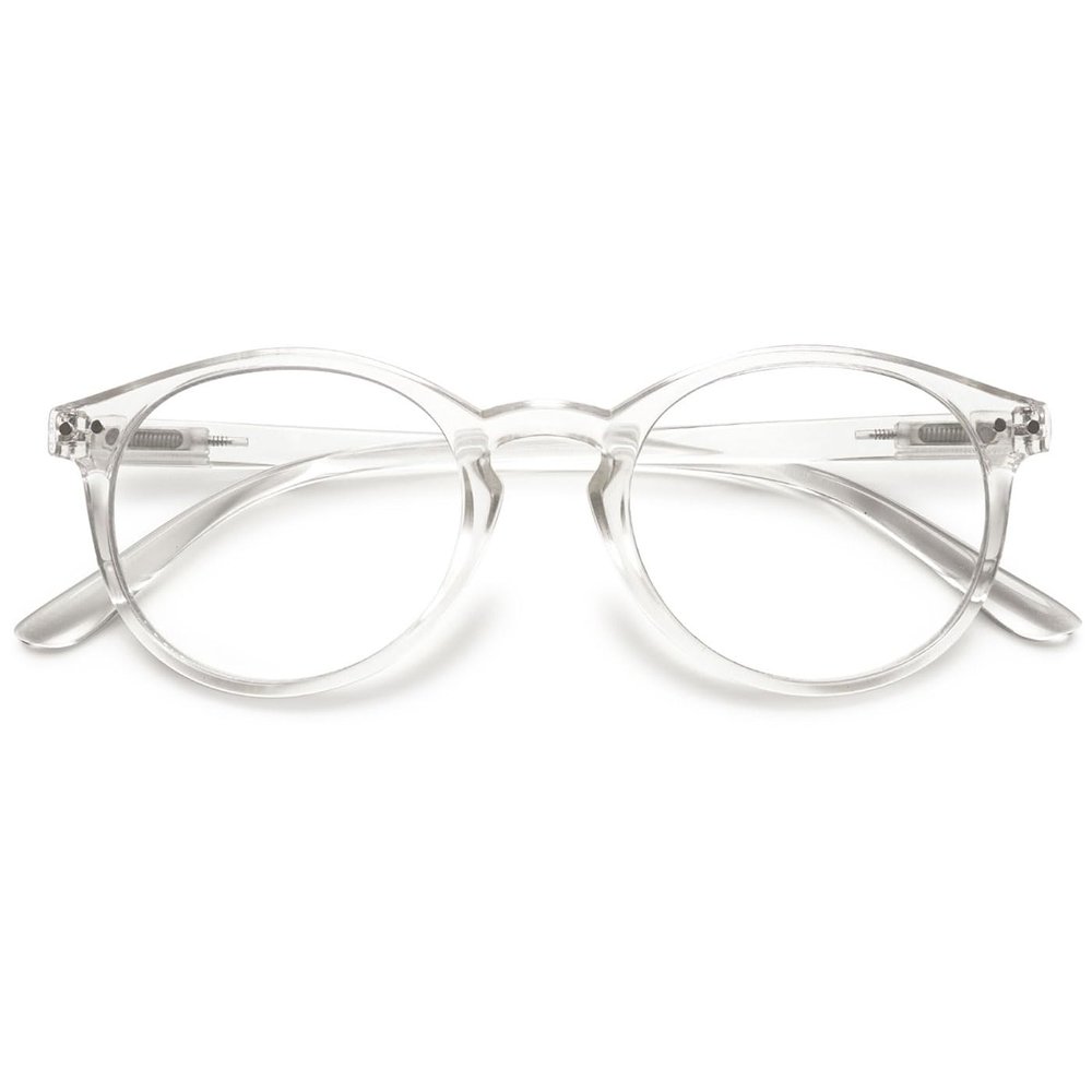ABETOS Round Reading Glasses Ladies Blue Light Blocking Spring Hinges Fashion Oval Readers Womens Lightweight Computer Eyeglasses Eyewear, Clear 1.5