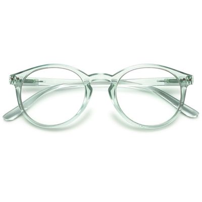 ABETOS Round Reading Glasses Ladies Blue Light Blocking Spring Hinges Fashion Oval Readers Womens Lightweight Computer Eyeglasses Eyewear, Clear Blue 1.25