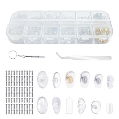 143 Piece Glasses Repair Kit, Glasses Silicone Nose Pads, Glasses Repair Tool with Screwdriver, Glasses Temple Caps, Screw Glasses Pads, Glasses Silicone Pad Holder