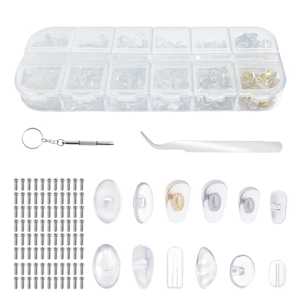 143 Piece Glasses Repair Kit, Glasses Silicone Nose Pads, Glasses Repair Tool with Screwdriver, Glasses Temple Caps, Screw Glasses Pads, Glasses Silicone Pad Holder