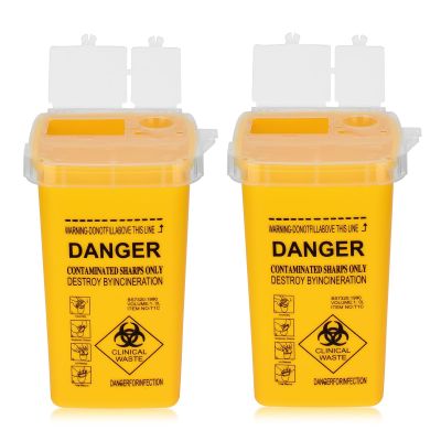 ATOMUS 2pcs 1L Yellow Tattoo Plastic Sharp Container Box Sharps Containers Needle Destruction Waste Bin Needle Disposal Bin with Lid for Tattoo Eyebrow Blade