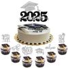 25 Pack 2025 Graduation Cupcake Toppers Glitter So Proud of You Cupcake Picks Done Diploma Grad Cap Cake Topper You Did it Cake Decorations for 2025 Graduation Theme Party Decorations Supplies Silver view 1