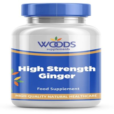 High Strength Ginger (90 Tablets) from Woods Supplements | Responsibly sourced | Suitable for Vegetarians & Vegans | 14,400mg Whole Ginger Equivalent | Provides 36mg Gingerols