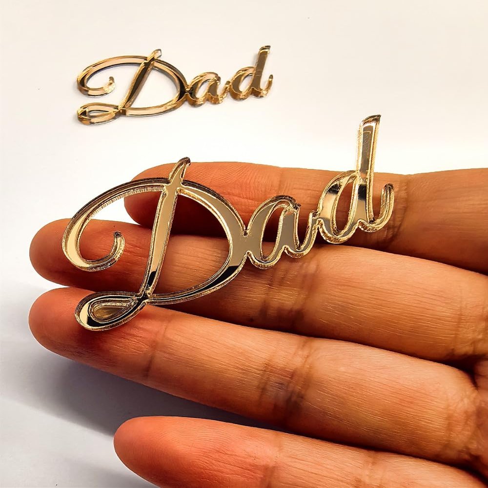 35pcs of Dad/Daddy Cake Charm,Father's Day Cake Toppers,Mirror Acrylic Cupcake Topper for Happy Birthday Father's day Cake Party Decoration (2'', Rose Gold Mirror)