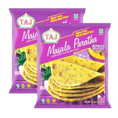 Taj Masala Paratha - Made from Whole Meal Flour, Indian Bread Stuffed with Spices, No Preservatives from Indian Origin, 400g (Pack of 2)
