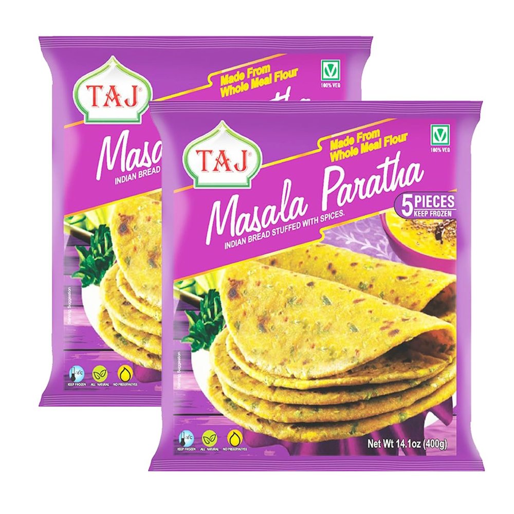 Taj Masala Paratha - Made from Whole Meal Flour, Indian Bread Stuffed with Spices, No Preservatives from Indian Origin, 400g (Pack of 2)