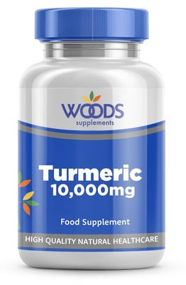 Turmeric 10,000mg (120 Tablets) from Woods Supplements | Equivalent to 10,000mg of Turmeric in one Tablet | 95% Curcuminoids | Suitable for Vegetarians and Vegans